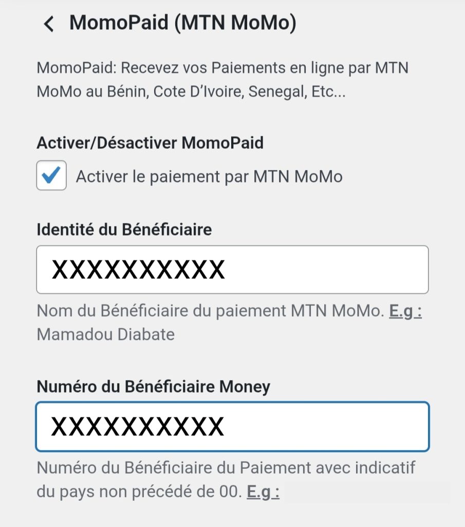 MomoPaid Vendor Settings