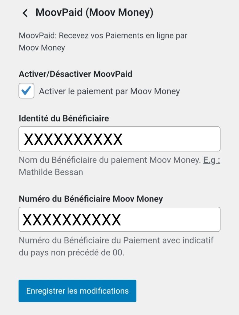moovpaid parametrage